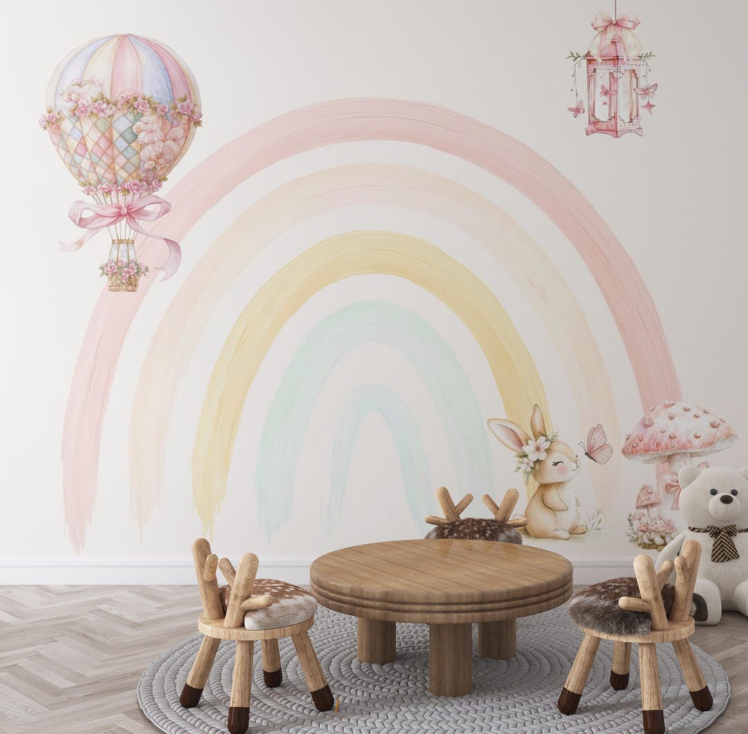 Pastel Rainbow Wallpaper Mural for Nursery Baby Girl Room - Etsy