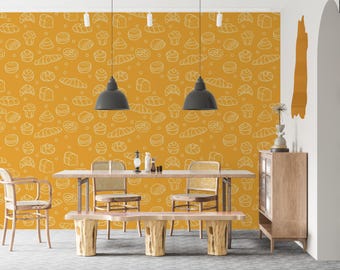 Bakery Pattern Wallpaper with Bread and Pastry Illustrations