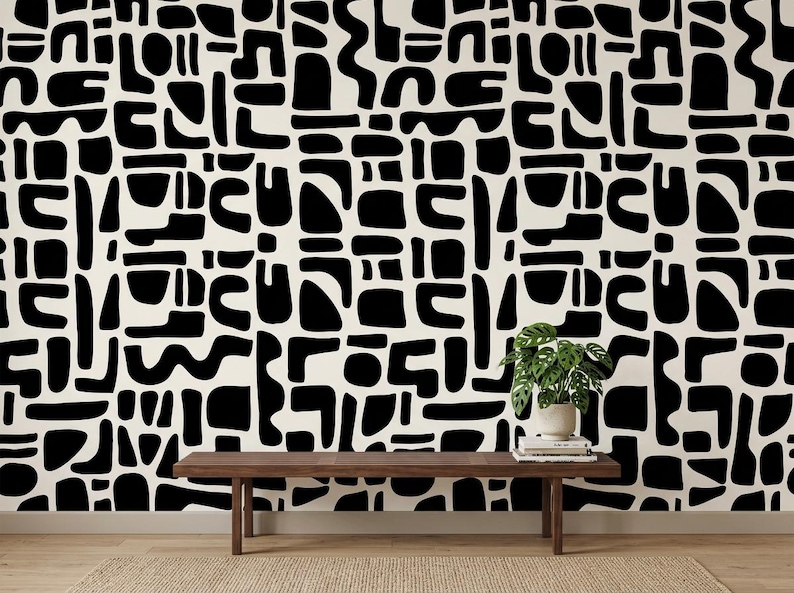Black and White Abstract Wallpaper, Modern Geometric Pattern Wallpaper ...