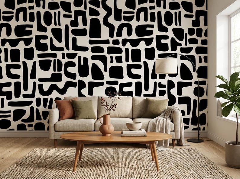 Black and White Abstract Wallpaper, Modern Geometric Pattern Wallpaper ...