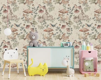 Woodland Wallpaper Wall Mural, Forest Animal Nursery Pattern Wall Decor