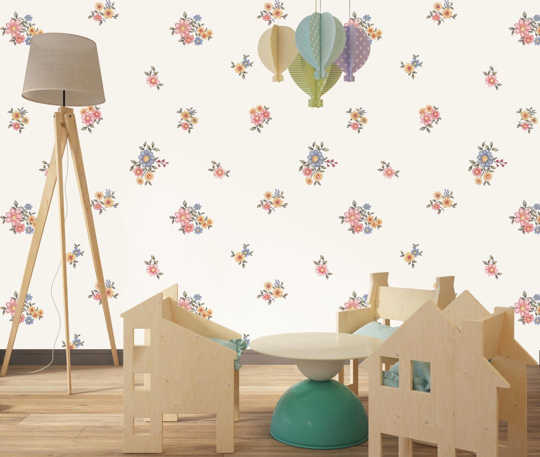 Vintage Floral Nursery Wallpaper – Soft Pastel Flower Pattern - Etsy