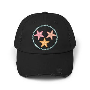 Beachy Starfish Distressed Cap, Unisex Hat, Casual Headwear, Summertime Cap, TN Starfish Cap, Beach Lovers Gift, TN Beach Bum, Starfish Cap