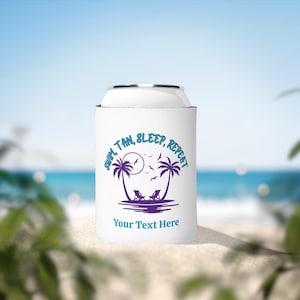 Personalisierte tropische Dosenkühlerhülle, Sommergetränkehalter, Urlaubsgetränkeisolator, Strandausflugsausrüstung, Strandgetränk Coozie, Dose Coozie