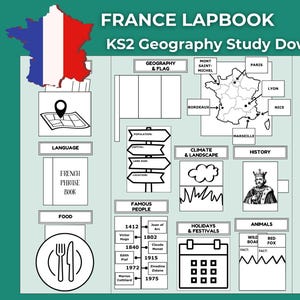 Frankreich Schoßbuch KS2 | Geographie-Studium | Leicht lesbare Datenblätter | Digitaler Download