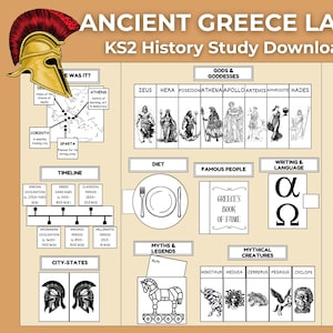 Libro de ejercicios de la antigua Grecia KS2 / Estudio de historia / Libro de ejercicios imprimible / Hojas informativas de lectura fácil / Descarga digital