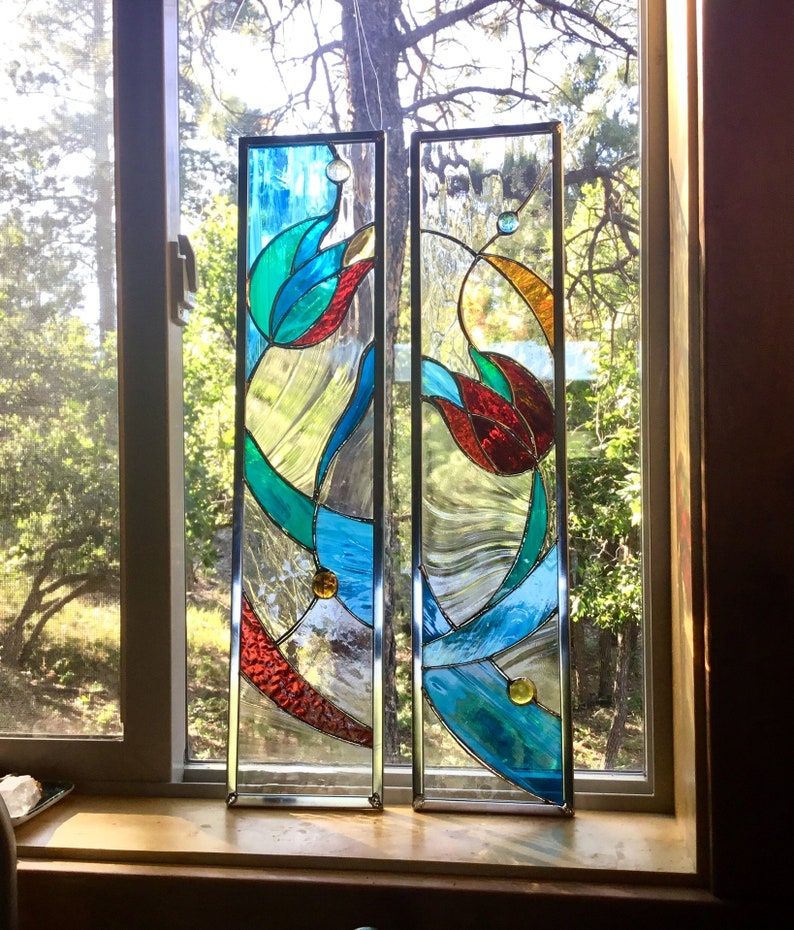 Tulip Stained Glass window Long and narrow panel Etsy