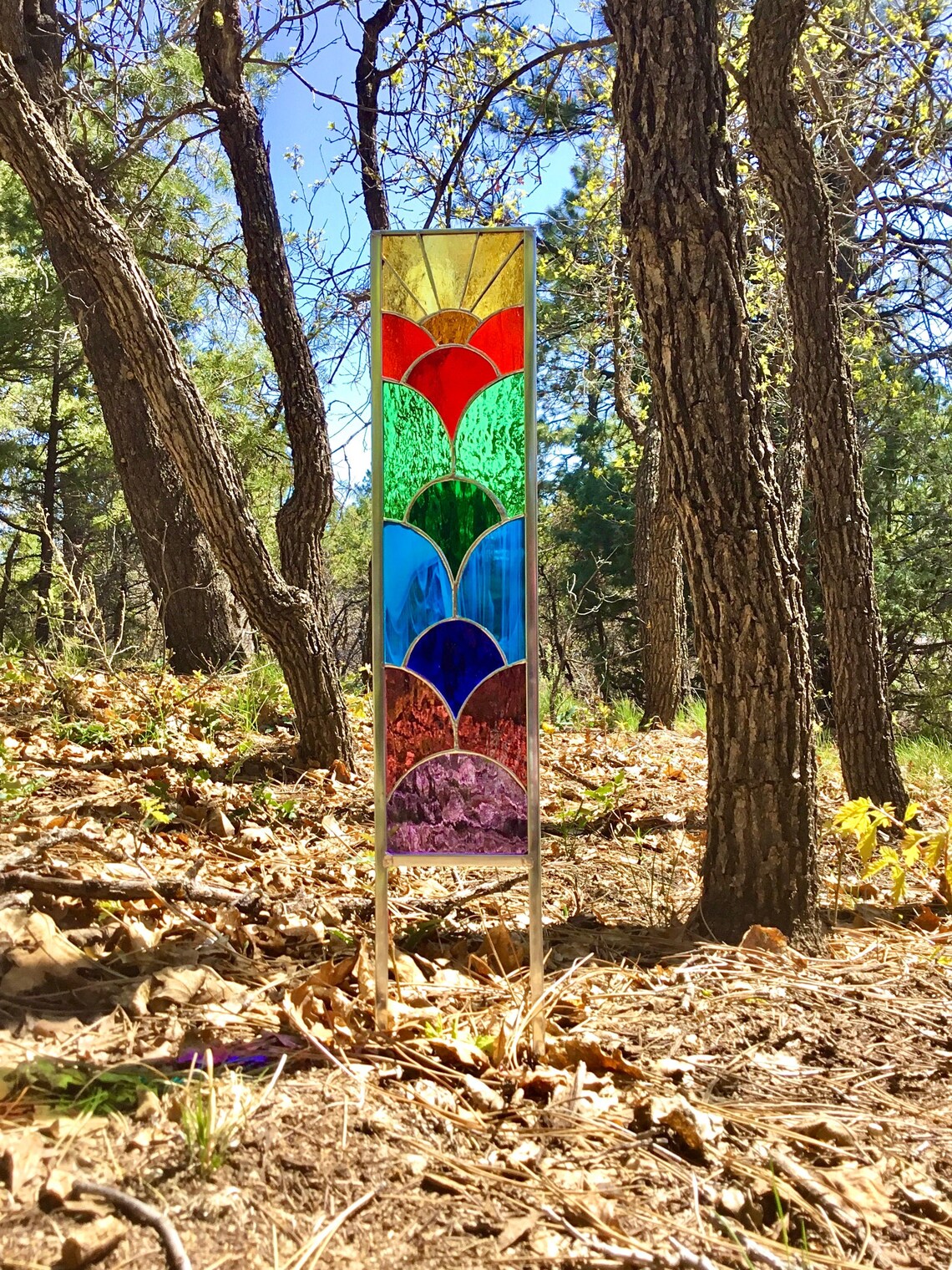 Rainbow Stained Glass garden stake or window panel 2 sizes Etsy
