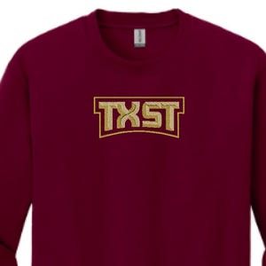 Texas State University embroidered crewneck sweatshirt.