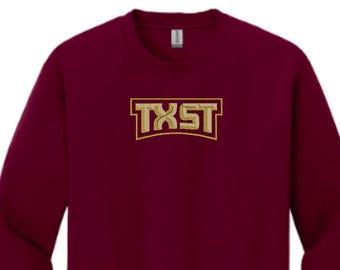 Texas State University embroidered crewneck sweatshirt.