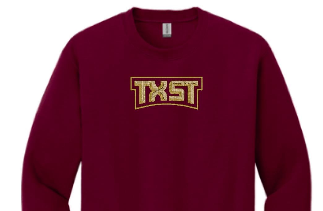 Texas State University embroidered crewneck sweatshirt.