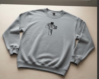 Jesus is King Cross Embroidered Crewneck Sweatshirt.