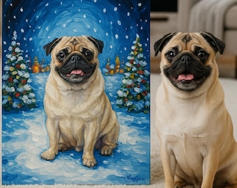 Lienzo personalizado con retrato de mascota: arte navideño para perros o gatos