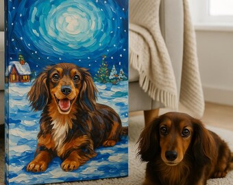 Retrato navideño personalizado de perro: regalo festivo en lienzo para mascotas