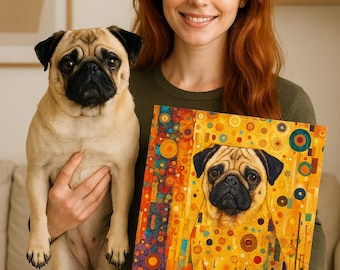 Retrato personalizado de mascota al estilo de Gustav Klimt: lienzo para pared con diseño de perro o gato