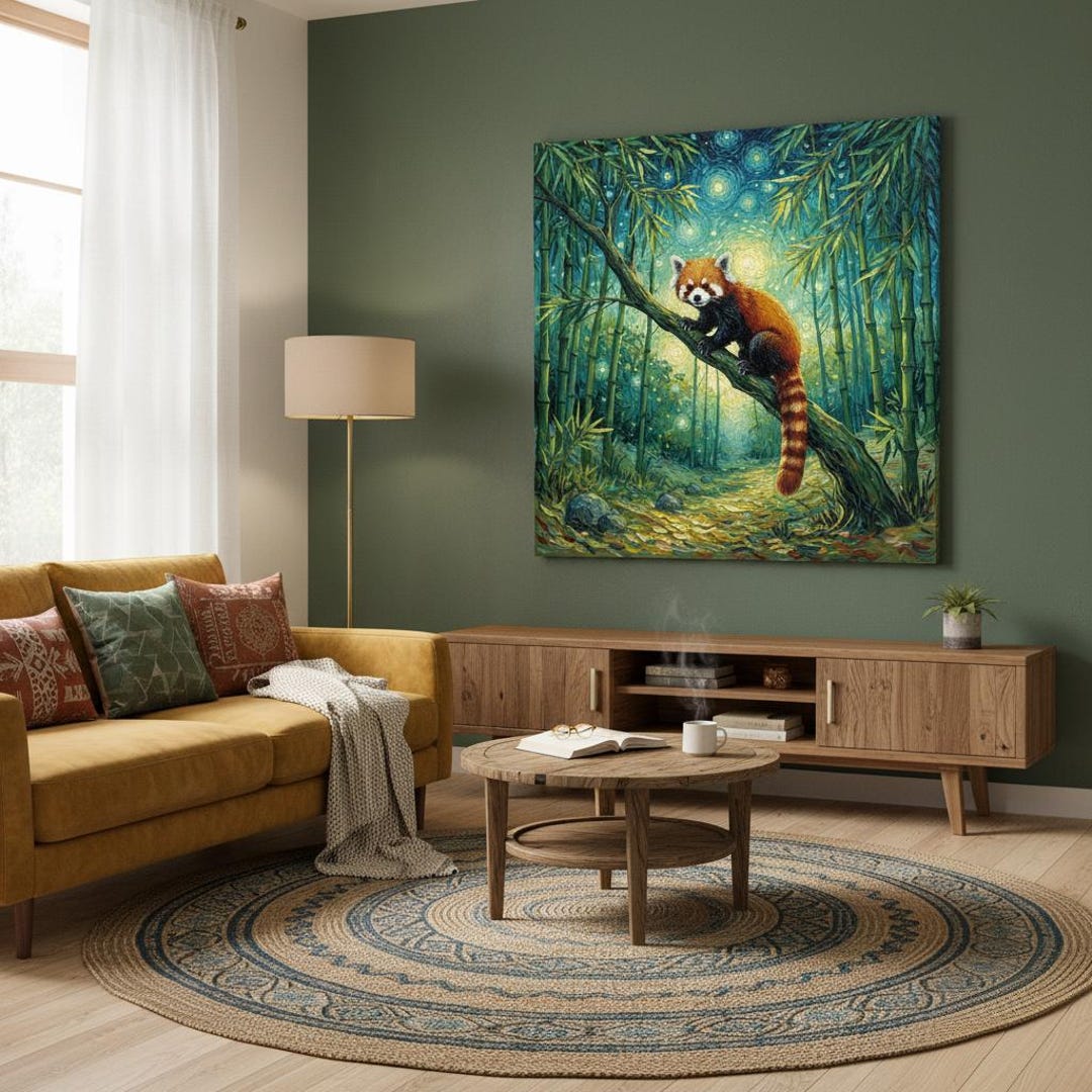 Enchanted Red Panda Canvas – Bamboo Forest Wall Art – Wildlife Animal ...