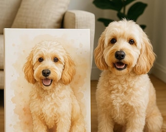 Retrato de mascota en acuarela personalizado: lienzo personalizado para pared