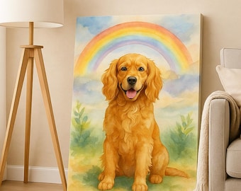 Retrato personalizado en memoria de tu mascota – Tributo en lienzo de acuarela del Puente Arcoíris