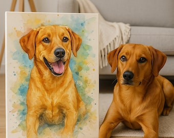 Retrato personalizado de perro en acuarela a partir de una foto – Lienzo personalizado para pared con temática de mascotas