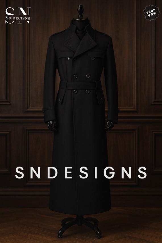 Men's Gothic Military Wool Trench Coat: Steampunk Victorian