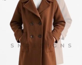 Brown Wool Peacoat: Short Double Breasted Winter Coat