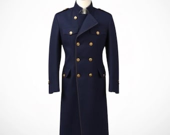 overcoat ネイビー ダブルブレスト オーバーコート メンズ ネイビーブルー ウール ダブルブレスト オーバーコート – The