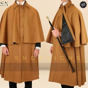 Herren 100% Wolle Inverness Cape Mantel: Tan Callahan Frock Duster