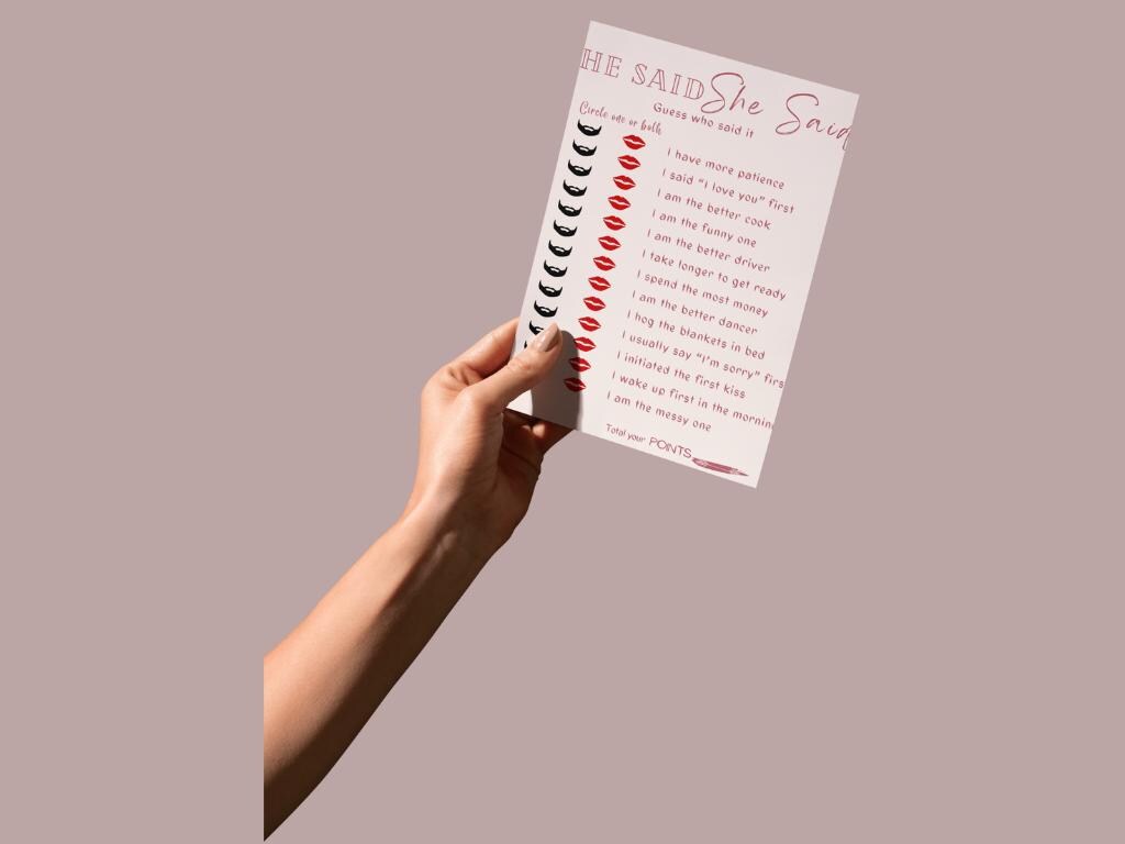 He Said She Said| Printable Bridal Shower Game| Party Game ...