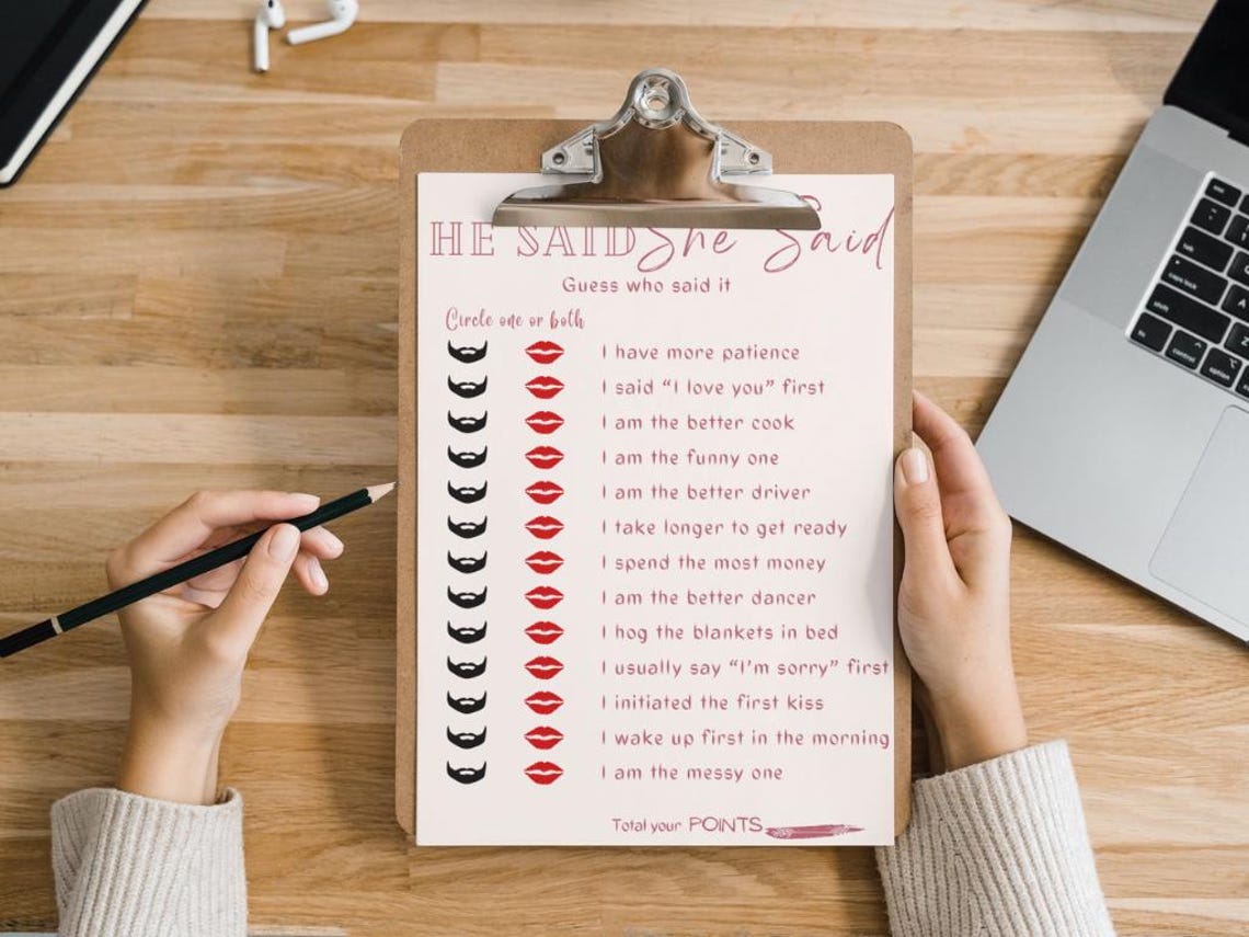 He Said She Said| Printable Bridal Shower Game| Party Game ...