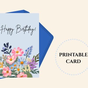 Happy Birthday Card with flowers, DIGITAL Download, PDF Printable Birthday Card, Printable Happy Birthday Card, Printable Card