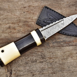 Beautiful Sgian Dubh Scottish Dirk Handmade Damascus Steel with Bone Handle Knife + Sheath | Groomsman Gift | Wedding Gift.