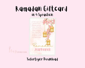 Beautiful Ramadan gift card with flowers & lanterns for Ramadan congratulations and Eid blessings (available in 4 languages)