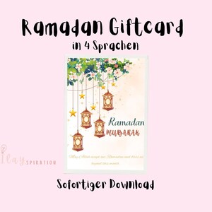Cartão-presente do Ramadã com lanternas para desejos do Ramadã e bênçãos do Eid (4 idiomas)