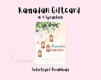 Ramadan Gift Card with Lanterns for Ramadan Wishes & Eid Blessings (4 Languages)