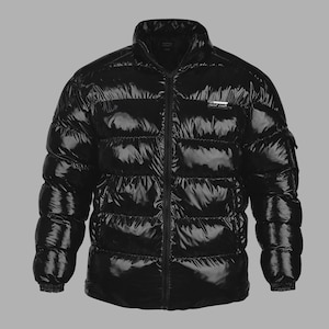 Men&#39;s Glossy Black Puffer Jacket: Quilted Winter Coat