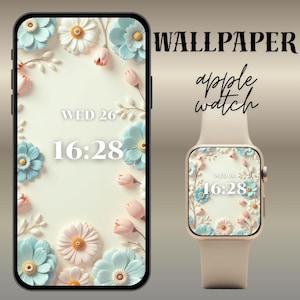 Blumen Apple Uhr Gesicht Wallpaper Pastell Uhr Gesicht Wallpaper | Digitaler Download|Luxe 3D Design für Apple Watch und Smartphone|Stylish Tech Art