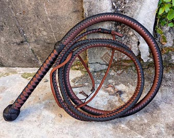 Nylon Bullwhip in Brown and Black Color, 4ft to 18ft, Indiana jones Style Shots Loaded Paracord Whip