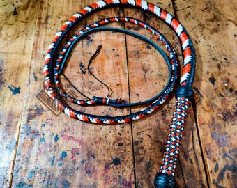 Cow Leather Bullwhip in Multi Color Design with free whip holder and Extra Crackers, 4ft to 12ft, 12/16 Plait Australian Bullwhip