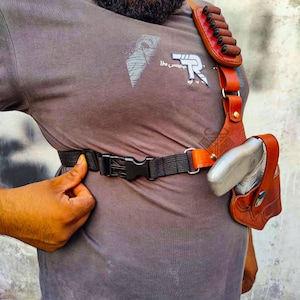 Leather Chest Revolver Holster for Ruger Models with Bullet Loops in Alaskan Style.