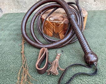 Chocolate Brown Kangaroo Leather Bullwhip – 12/16 Plaits, Premium Kangaroo Leather, Indiana Jones Style, Loud Cracking