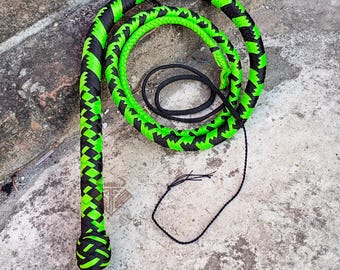 Paracord Bullwhip in Black & Neon Green color | Shots Loaded Whip in 4-18 ft.