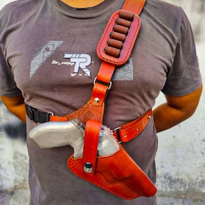 Leather Chest Revolver Holster for Ruger Models with Bullet Loops in Alaskan Style.