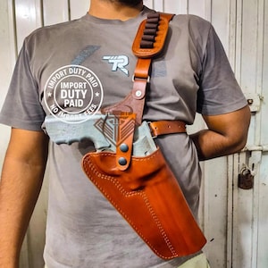 Coldre de couro para revólver Colt Python com presilhas para balas, estilo Alasca.