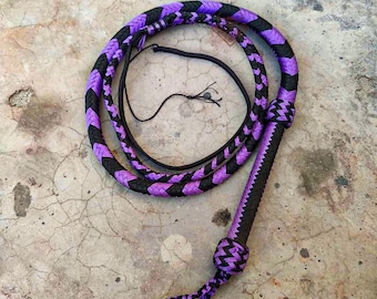 Waxed Nylon Bullwhip in Purple and Black Color, 4ft to 18ft, Indiana jones Style Shots Loaded Paracord Whip