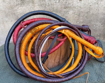 16 Plait Kangaroo hide Leather Bullwhip, Indian Jones Style, Replica in Color Natural Tan, Reddish Brown, Brandy and Black