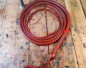 Veg Tanned Goat Leather Bullwhip in Brandy Color, Available in 4ft to 14ft, 12/16 Plait Indiana Jones Styles Professional Quality Bullwhip