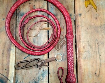 Brandy Kangaroo Leather Bullwhip with free whip holster and Extra Crackers, 4ft to 12ft, 12/16 Plait Indiana Jones Raiders Style Bullwhip