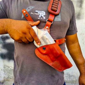 Leather Chest Revolver Holster for Ruger Models with Bullet Loops in Alaskan Style.