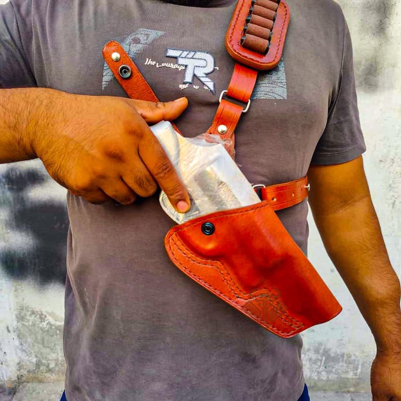 Leather Chest Revolver Holster for Ruger Models with Bullet Loops in Alaskan Style.