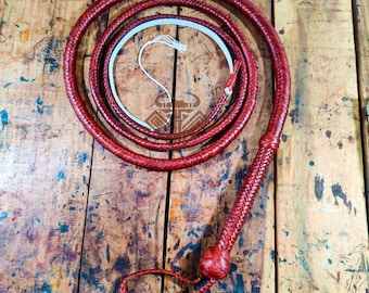 Kangaroo Hide Leather Bullwhip Brandy Color with White Fall, Available in 4ft to 12ft, 12/16 Plait Professional Indiana Jones Bullwhip